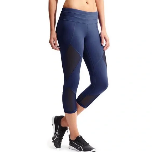 Athleta, Pants & Jumpsuits, Athleta Mesh Sonar Capri Blue Athletic Crop  Leggings